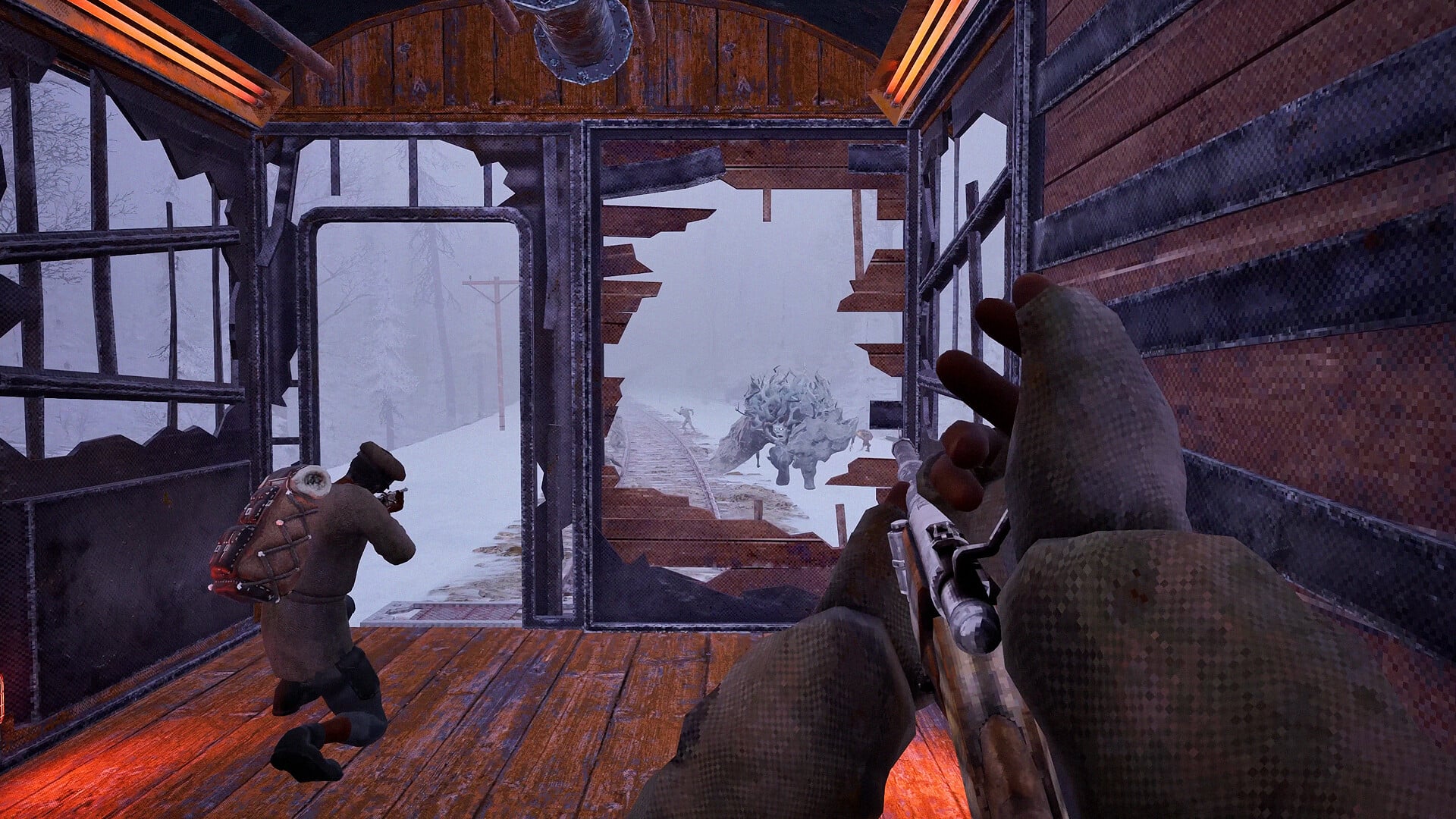 Crew defending an open carriage